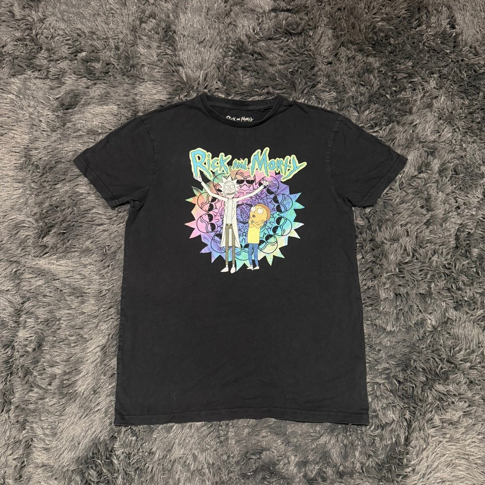 Rick and Morty Graphic T-Shirt Mens Medium Black Psychedelic Mandala Adult Swim